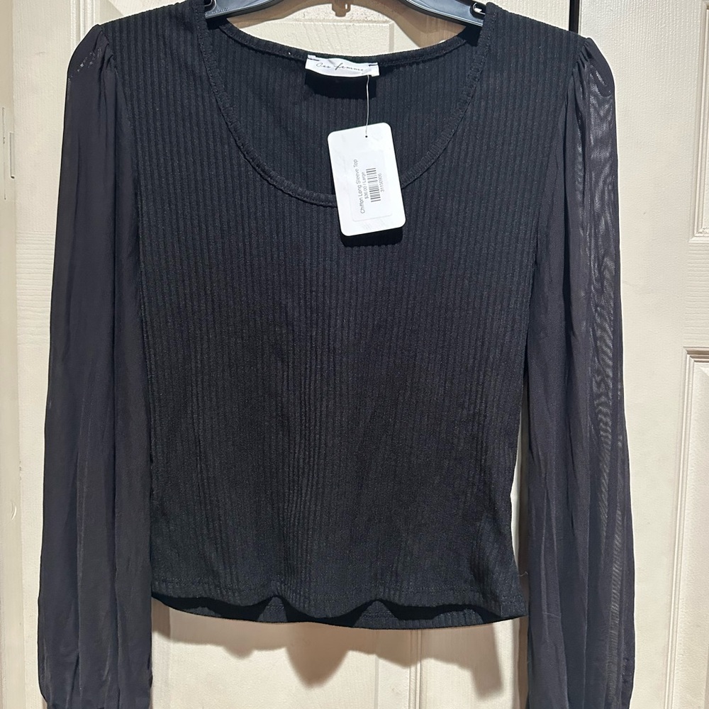 Chic Black Sheer Sleeve Blouse